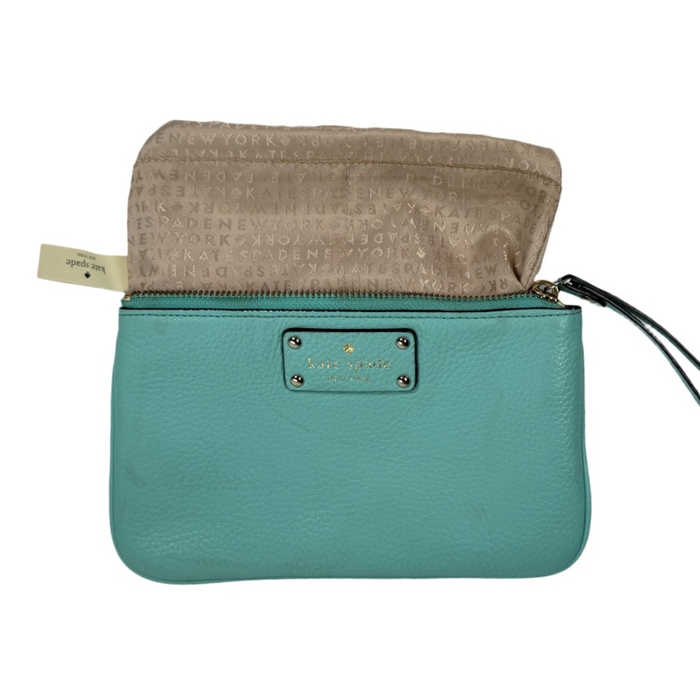 KATE SPADE | Wristlet Top Zip Teal Pebbled Leather Classic Preppy Vacation - Picture 8 of 16